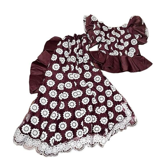 HANDMADE Lace African Style Formal Top Skirt Burgundy White Hand Crafted - Picture 9 of 13